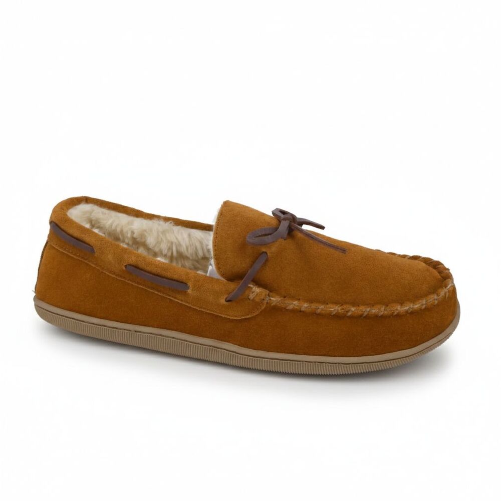 J Crew Men's US Size 11 Slippers Shoes Suede Moccasin Fur Shearling Loafers Warm